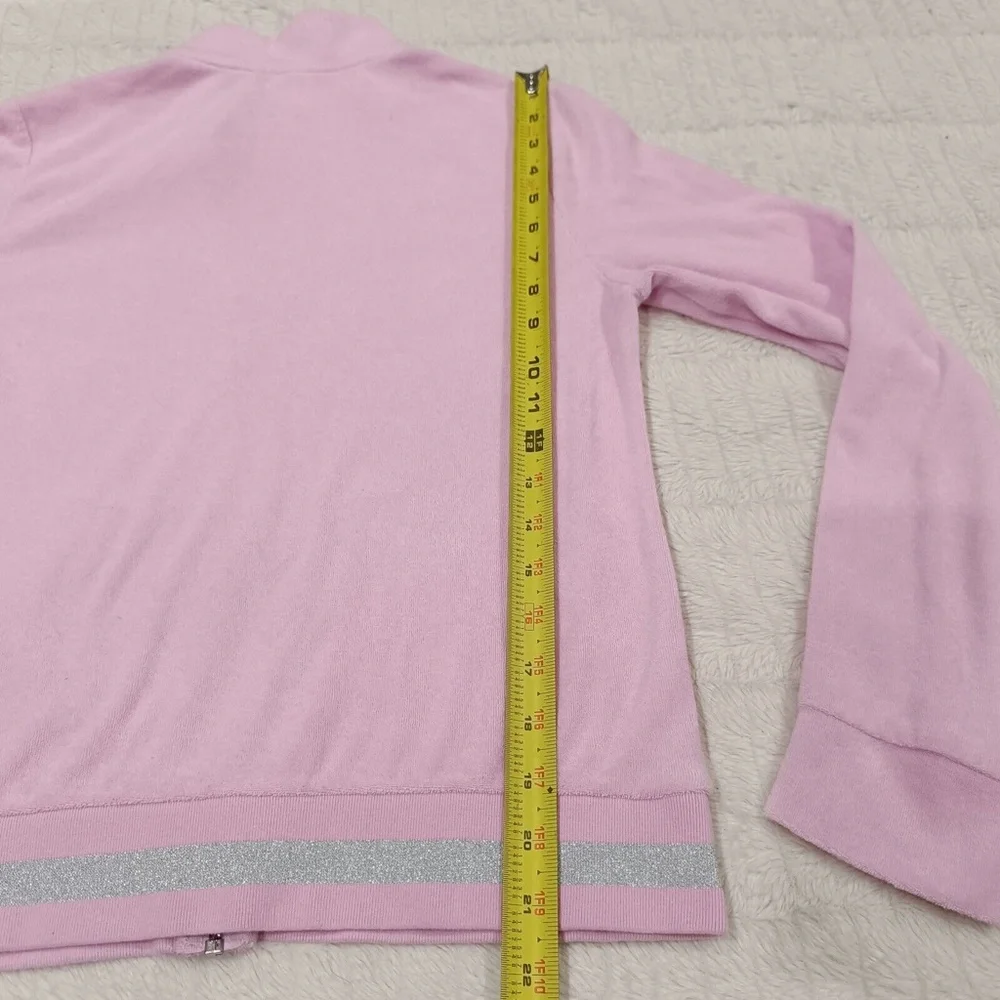Vintage Juicy Couture Tracksuit Jacket Baby Pink Terry Bling Medium Y2k_6